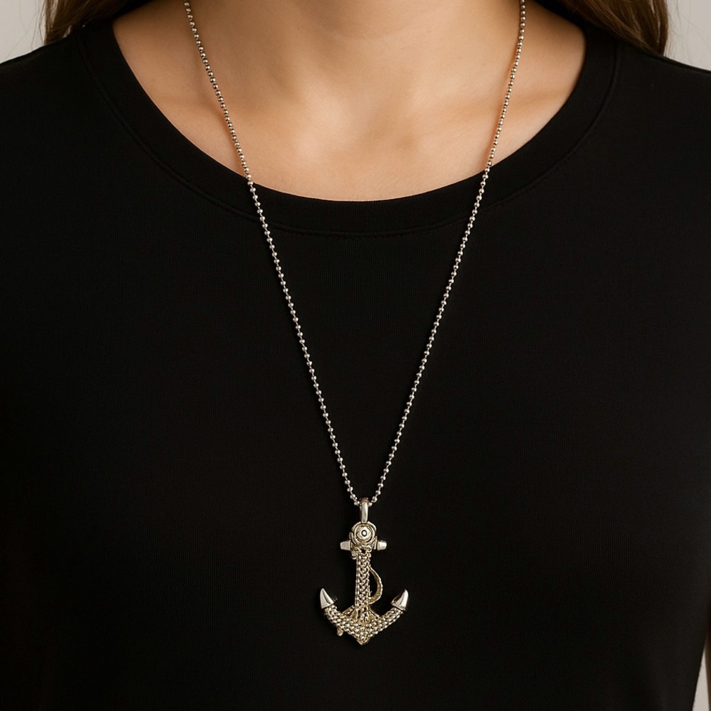Lagos Caviar Silver Anchor Pendant Necklace